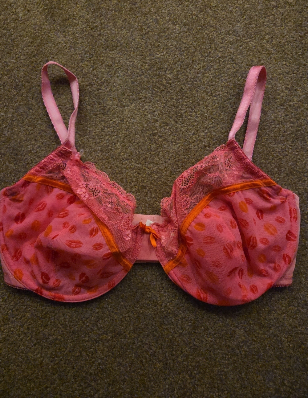 Jasmine & Ginger Pink Bra with Orange Lip Print